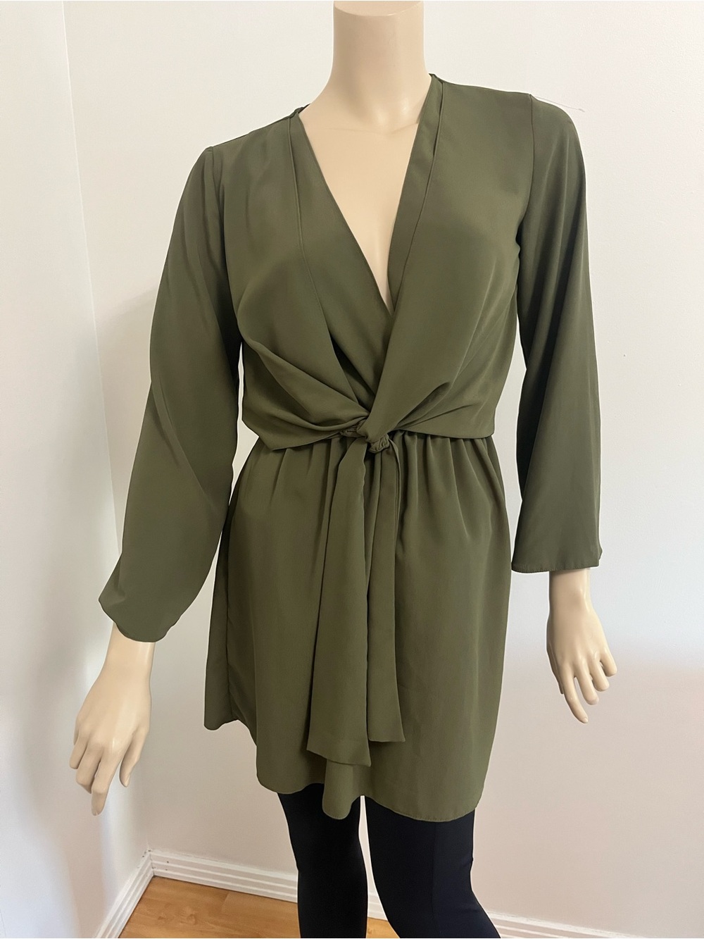 Topshop Olive Green Blouse with Tie Detail